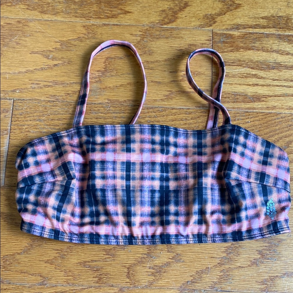 FP Movement by Free People Pink and Black Plaid Sports Bra